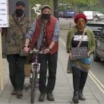Ros Martin, Taus Larsen and Rowland Dye outside Bristol magistrates' court