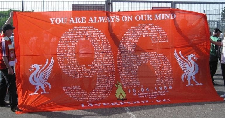 A memorial naming the 96 victims of Hillsborough