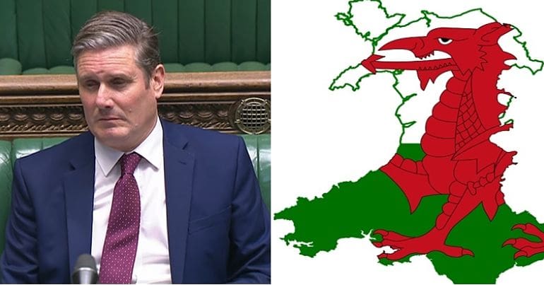 Keir Starmer & Map of Wales in Welsh flag