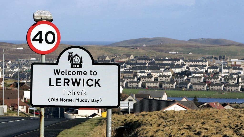Welcome sign of the town of Lerwick