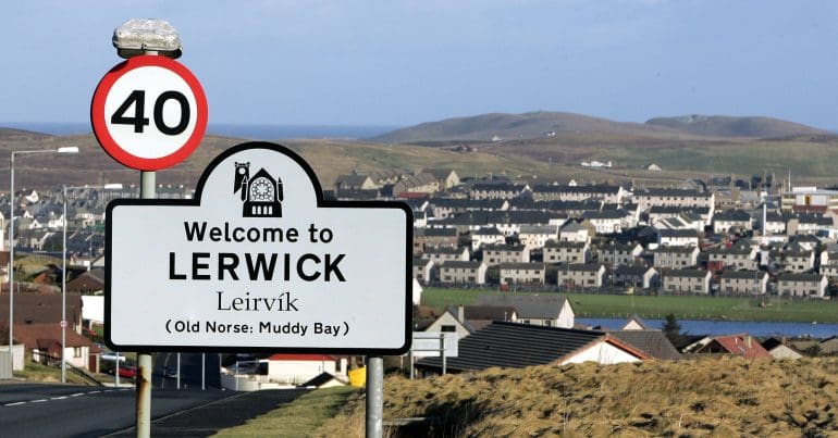 Welcome sign of the town of Lerwick