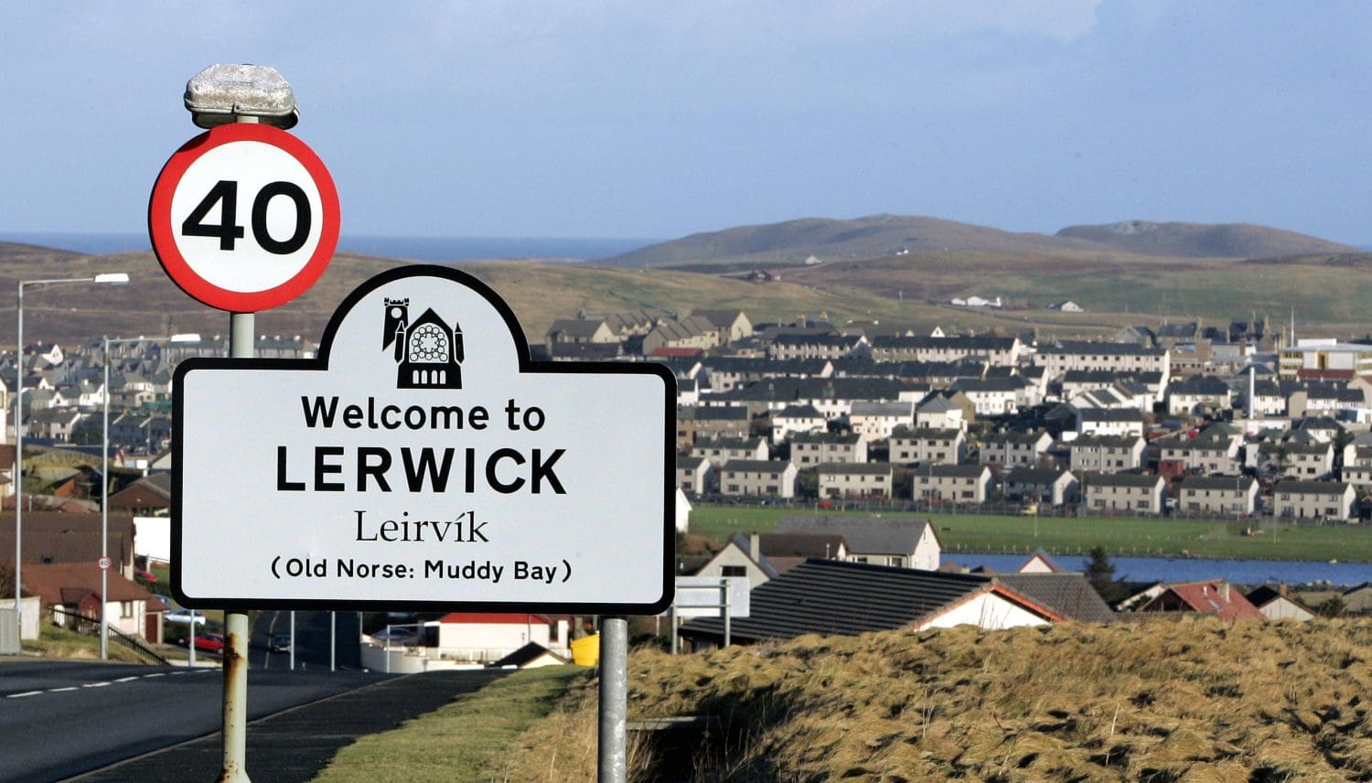 Welcome sign of the town of Lerwick