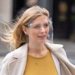 Rachel Riley wearing a plastic face mask