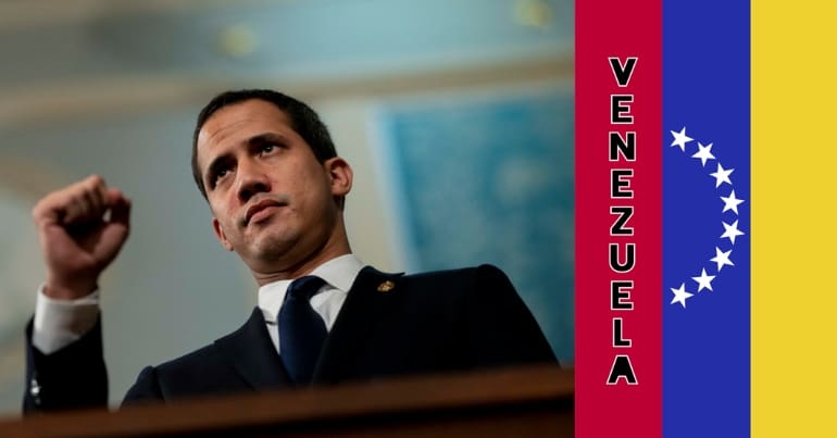 Venezuelan coup leader Juan Guaido and a Venezuelan flag