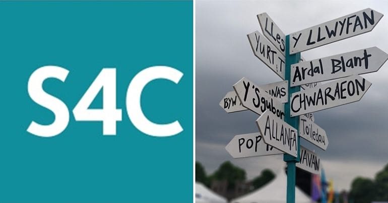 S4C logo and signage in Welsh at festival