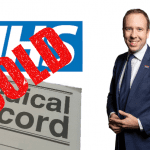 The NHS Logo Medical Records Matt Hancock and a Sold sign
