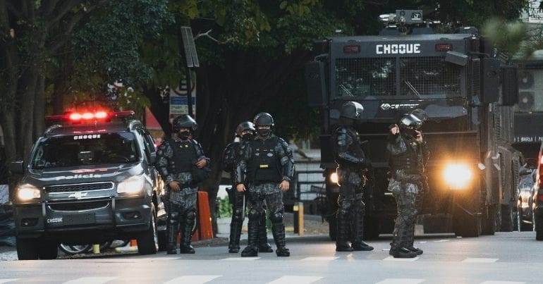 Police during protest against Brazil's president Jair Bolsonaro