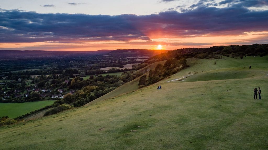 A sunset over British hills