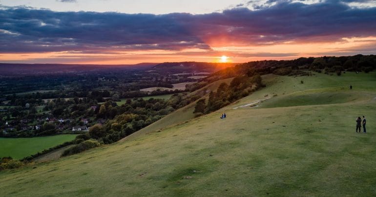 A sunset over British hills
