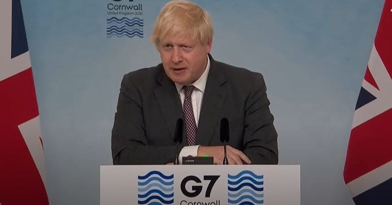 Boris Johnson speaking at the G7 summit