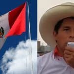 The flag of Peru and socialist presumptive winner of 2021 Peruvian election Pedro Castillo