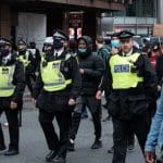 Police at a peaceful Black Lives Matter protest 2020