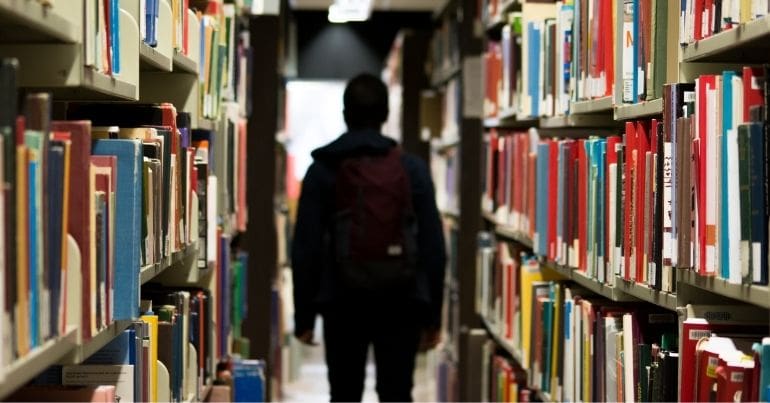 Student in a library