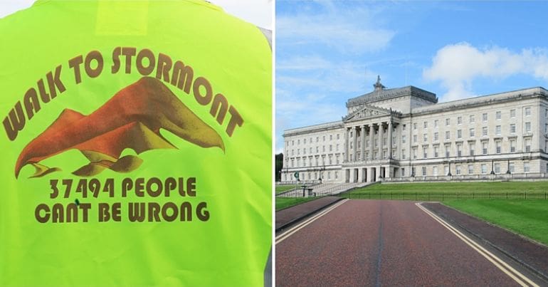 Campaign viz vest and Stormont parliament building