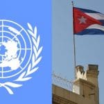 The UN logo and the Cuban flag