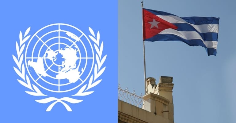 The UN logo and the Cuban flag