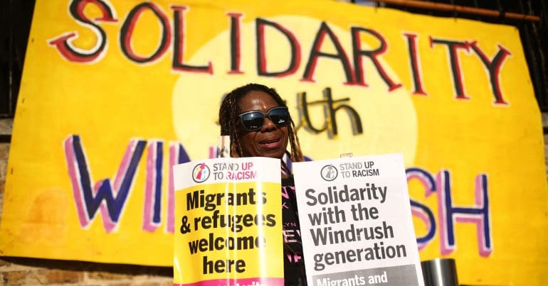 A Windrush solidarity protestor