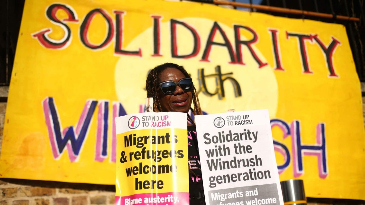 A Windrush solidarity protestor