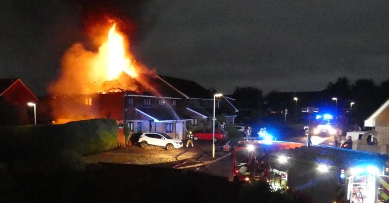 A flaming semi-detached house