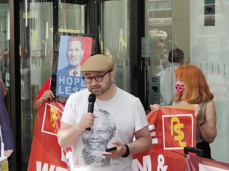 Andrew Feinstein speaking at the Labour demo