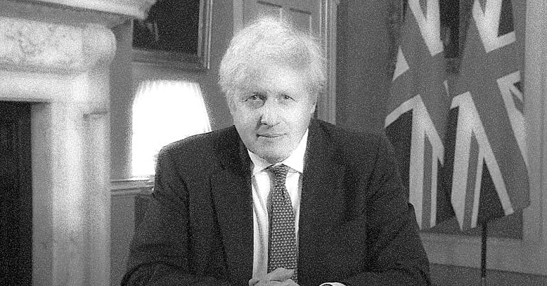 Boris Johnson looking to camera in black and white