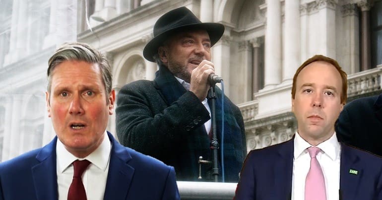 George Galloway Keir Starmer and Matt Hancock over the Batley and Spen by-election