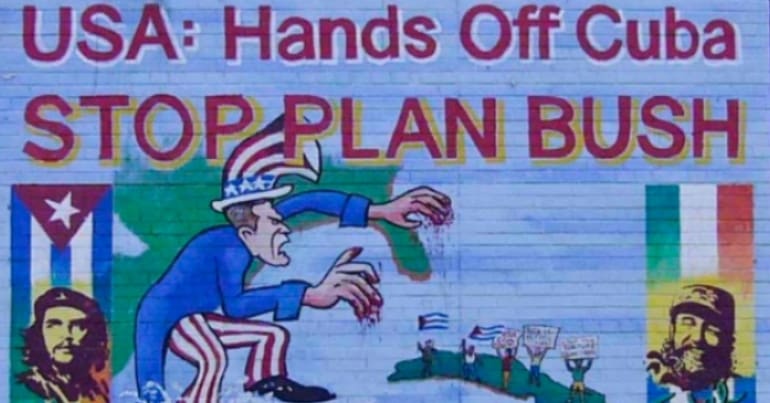 A 'Hands Off Cuba' mural