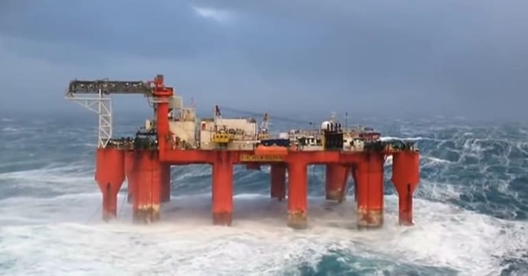 A North Sea oil rig in a storm