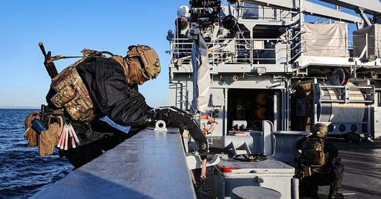 Soldier on a warship
