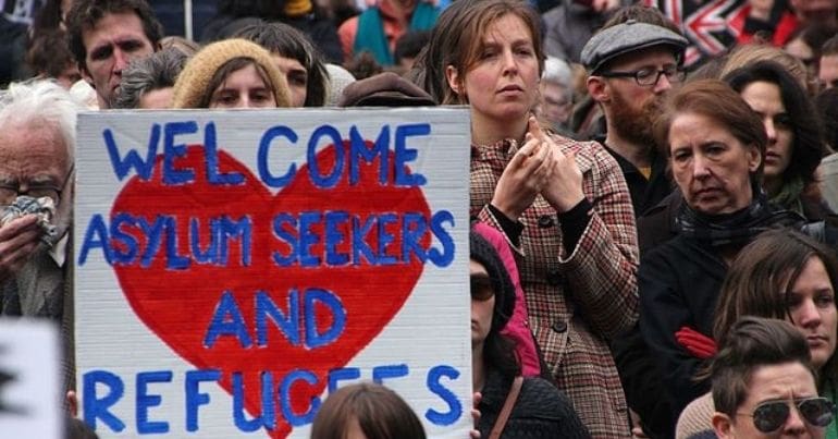 Supporters of refugees at a protest