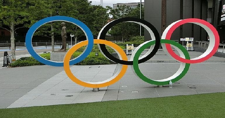 The Olympic Rings monument, in front of Japan Olympic Museum