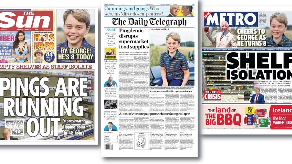 Newspaper covers on the 'pingdemic'
