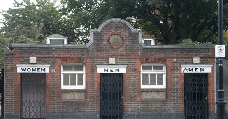 A shot of some public toilets