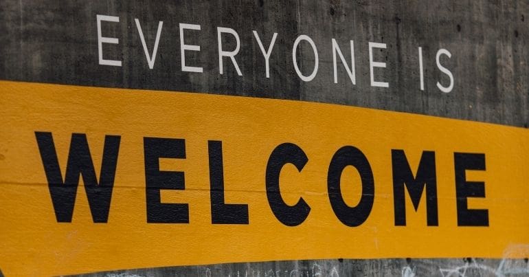 'Everyone is welcome' graffiti