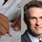 School child writing and Gavin Williamson