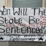 A banner outside Bristol Crown Court over Kill the Bill