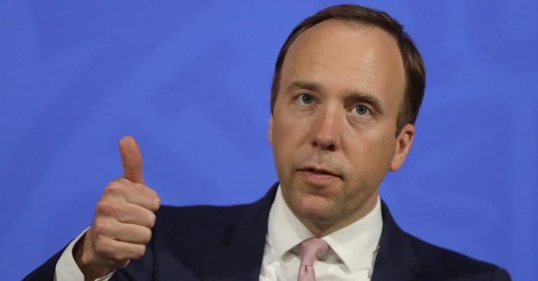 Matt Hancock limply giving a thumbs up