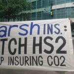 Anti-HS2 protesters campaigning outside Marsh's office in City of London