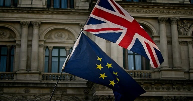 UK and EU flags unfurled