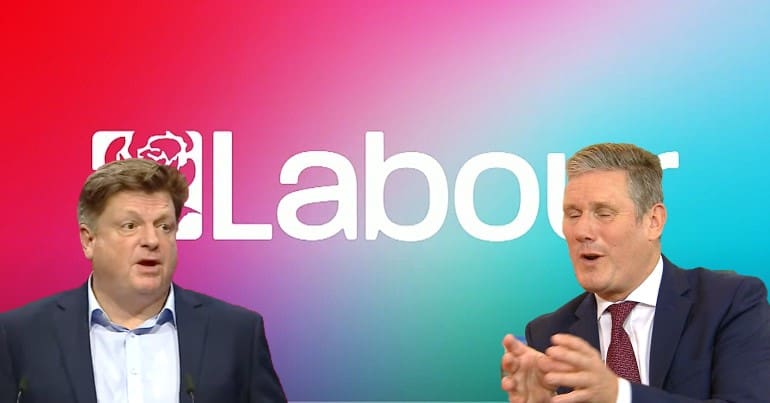 Labour Conference logo, David Evans and Keir Starmer