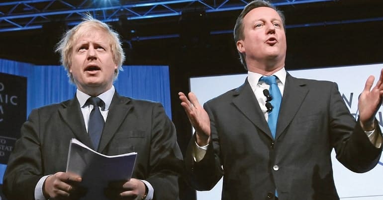 Boris Johnson and David Cameron - representing the TUC releasing a report into living standards and wages