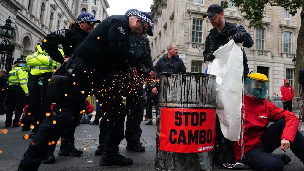 Protesters locked-in outside Downing Street