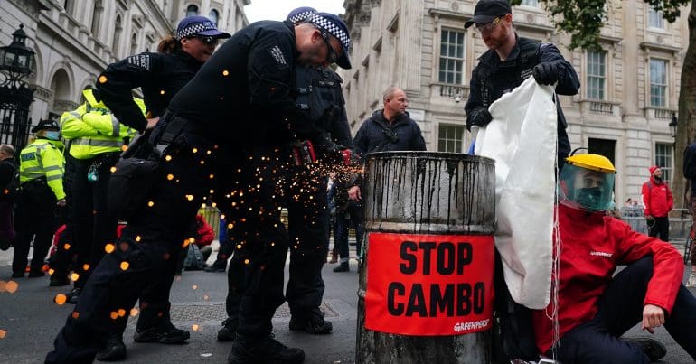 Protesters locked-in outside Downing Street