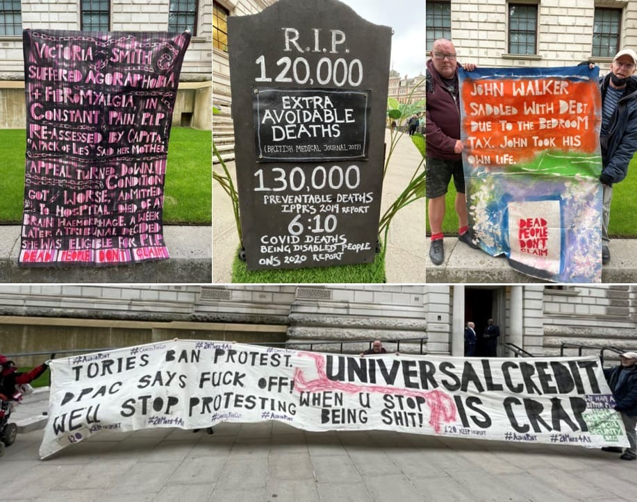 A selection of photos of DPAC banners from its protest