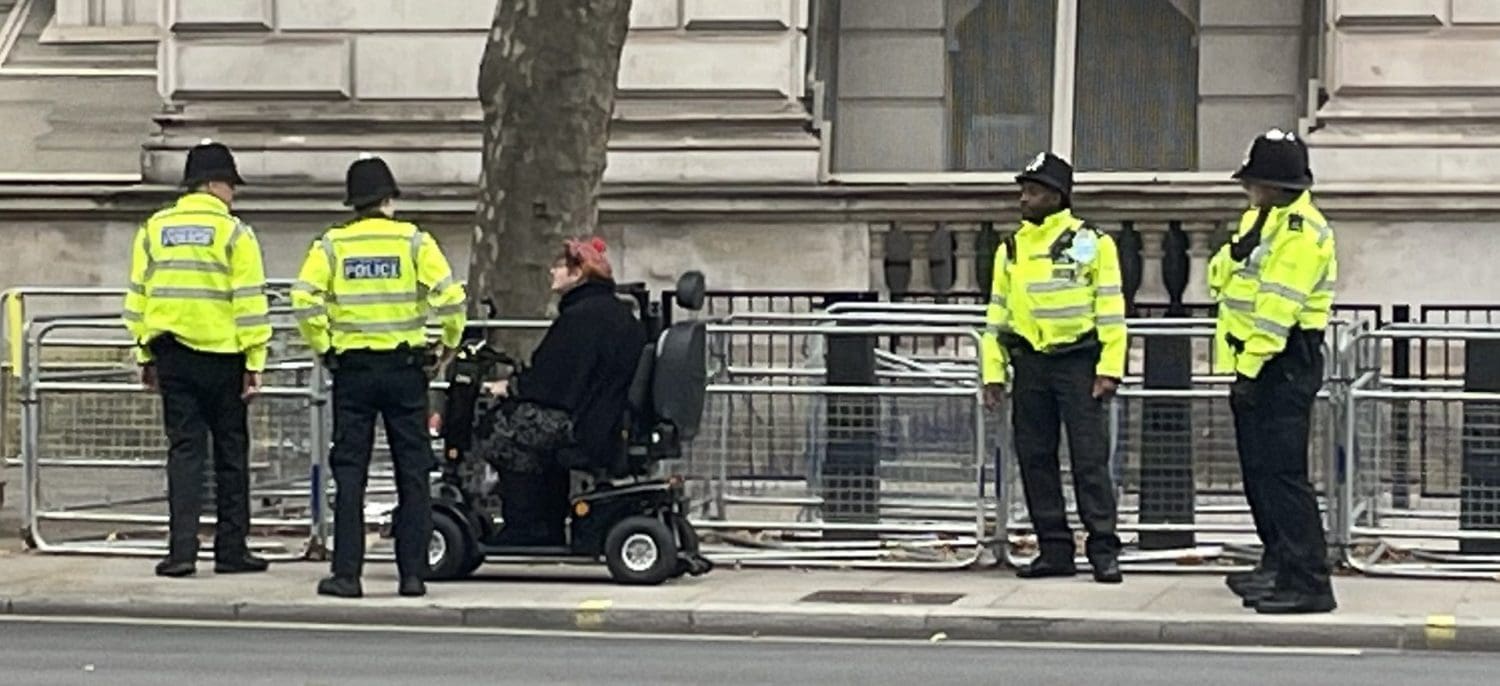 A photo of police at the DPAC demo