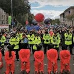 A photo of the Peoples Assembly Demo with a police line at the front