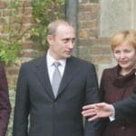 Former prime minister Tony Blair and his wife Cherie with Russian president Vladimir Putin and his then-wife