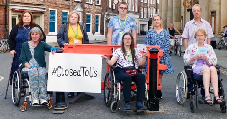 Disabled People in York protesting over Blue Badges being banned from the city centre