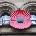 Giant poppy on the front of a building