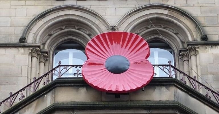 Giant poppy on the front of a building